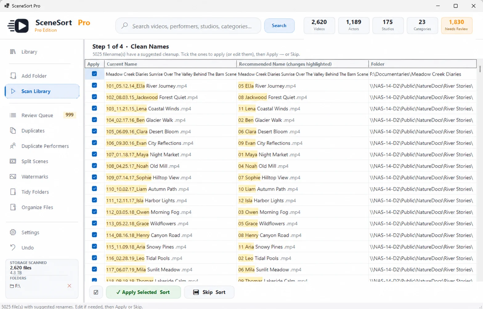SceneSort Pro Clean Names