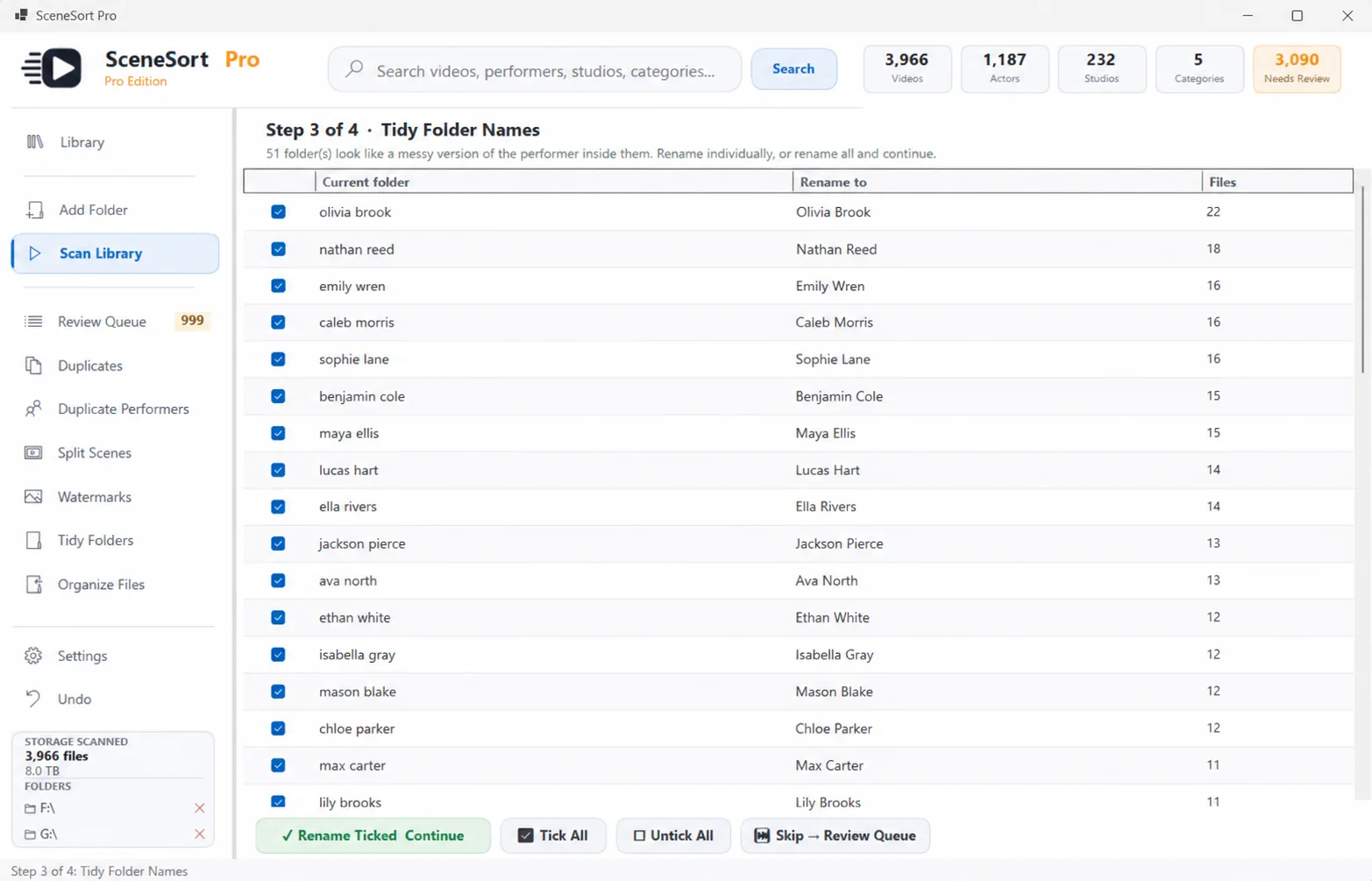 SceneSort Pro Tidy Folder Names